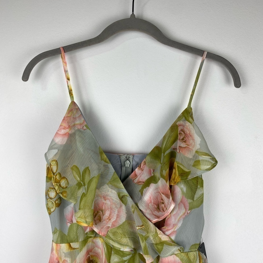 NWT Express Multicolor Floral Print Ruffle Faux Wrap Hi-Lo Maxi Dress, XS - Picture 4 of 13